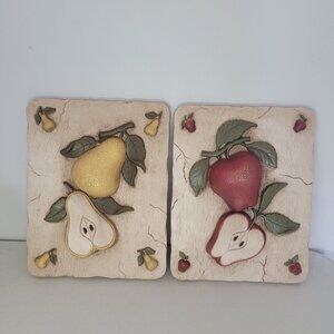 2 Vintage Plastic Fruit Wall Art Kitchen Cottage Grandma